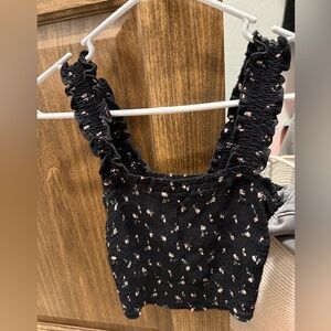 Hollister Black Tank Top with White Floral Design